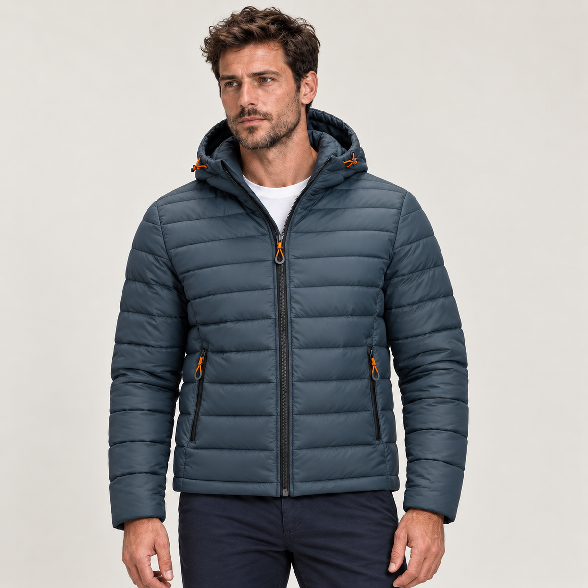 Rowenfield Men's Jacket Puffer Hooded Quilted Full Zip — Navy