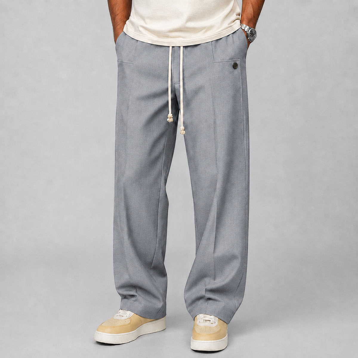 Men's Relaxed Fit Wide Leg Pants with Drawstring Waist