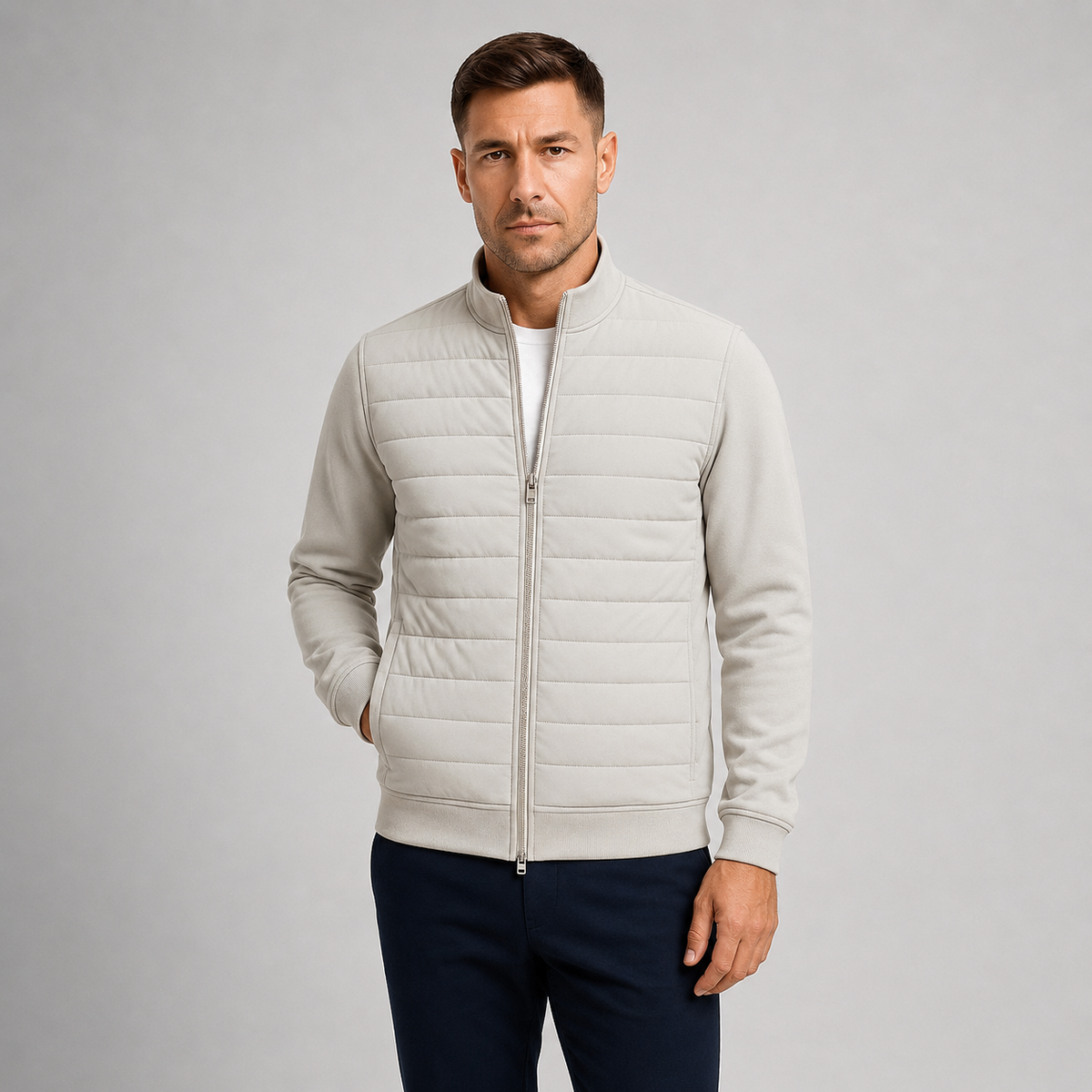 Men's Hybrid Quilted Jacket with Knit Sleeves