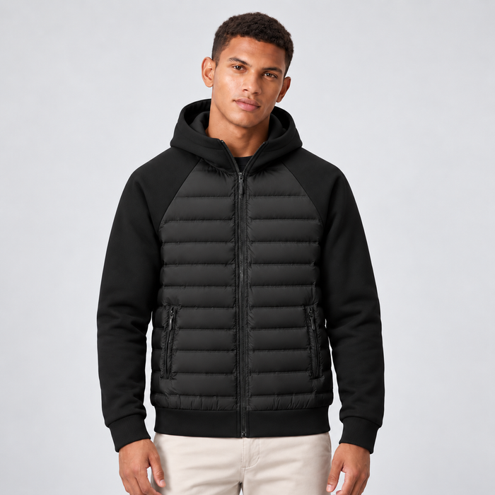 Rowenfield Men's Hooded Down Jacket with Quilted Panels — product view 1
