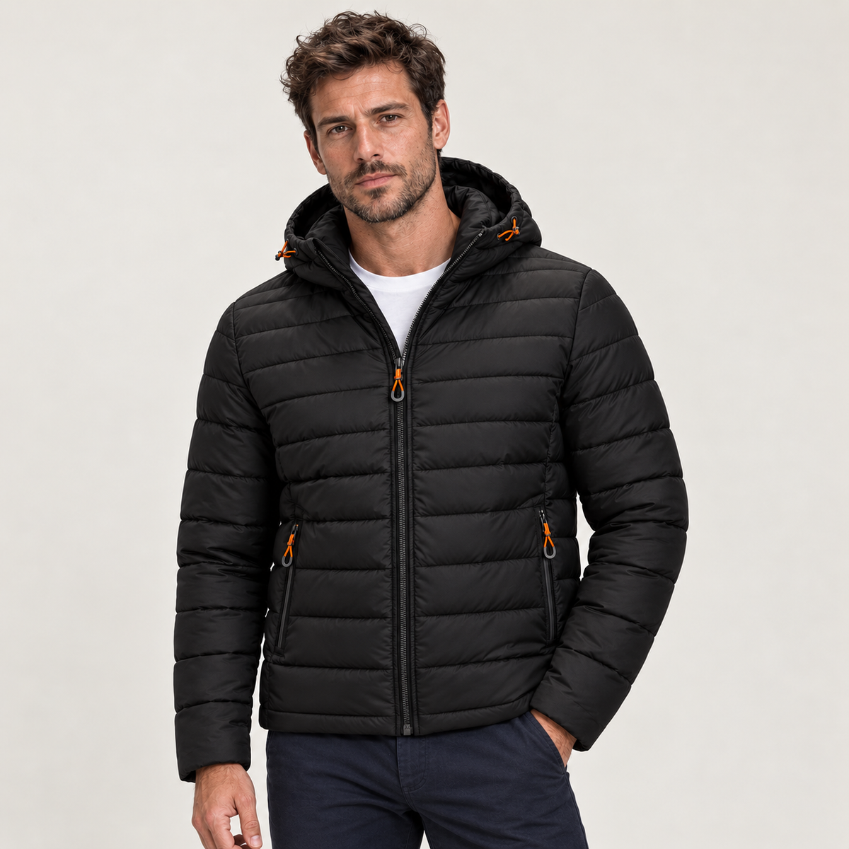 Rowenfield Men's Jacket Puffer Hooded Quilted Full Zip — Black