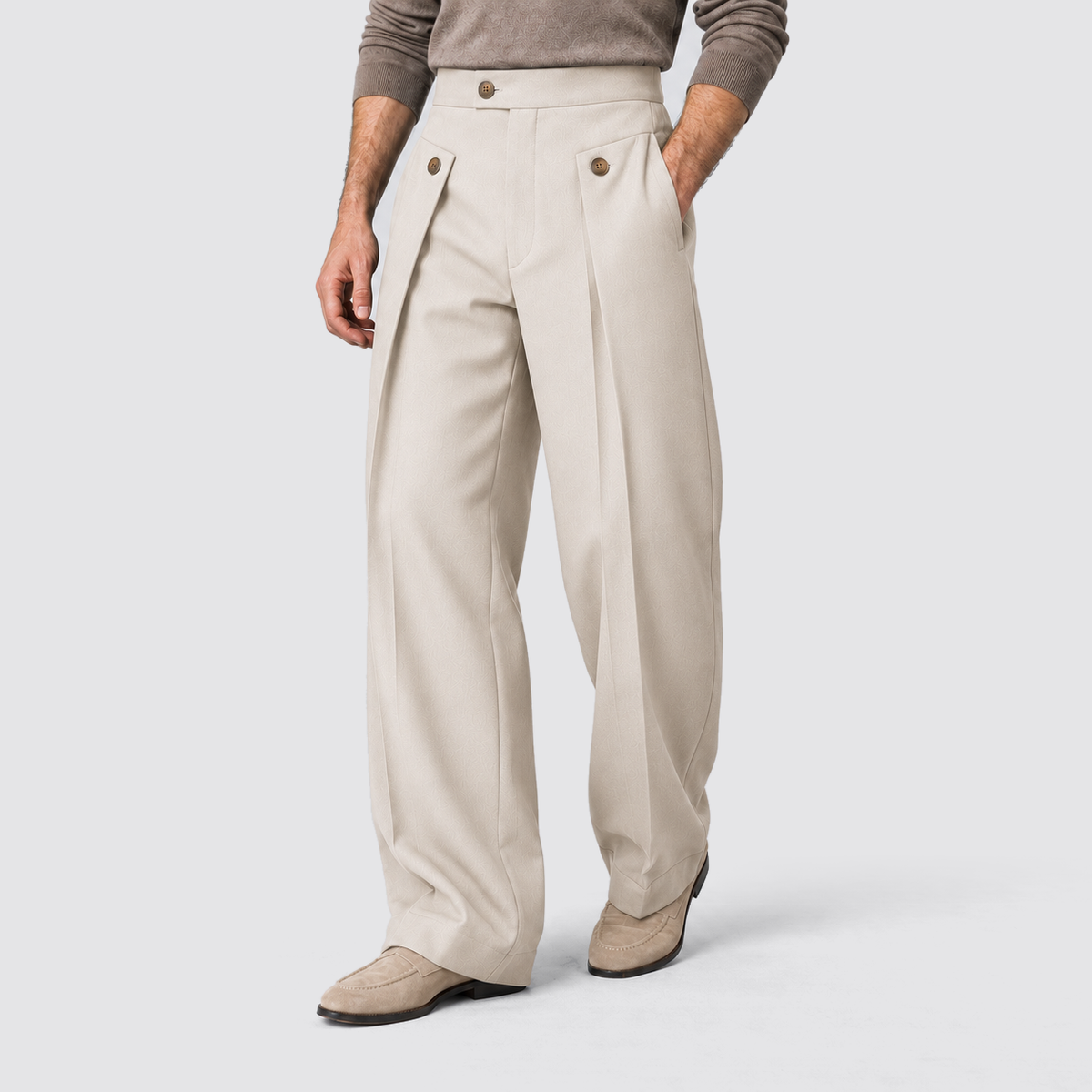 Rowenfield wide leg trousers - Beige - ontspannen driekwart