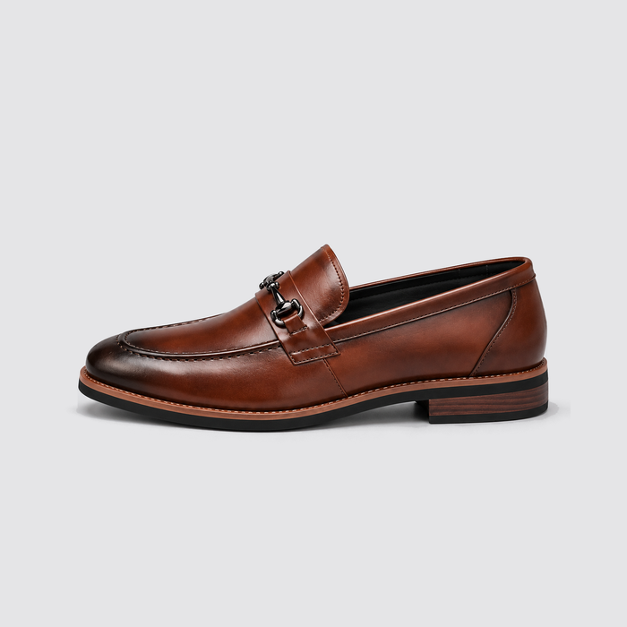 Dark Brown leather horsebit loafer side profile