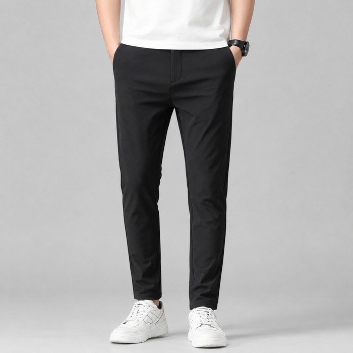 Rowenfield Men's Slim Fit Stretch Pants with Straight Leg Black studio product photo