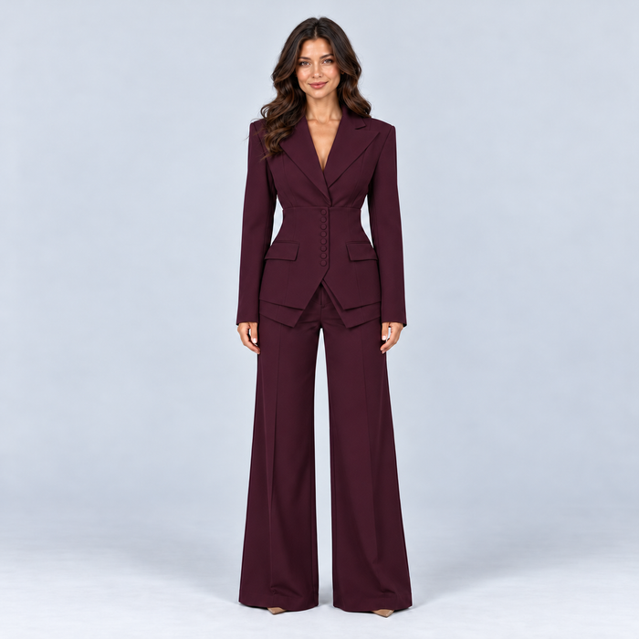 Rowenfield Women's Tailored Three-Piece Suit - burgundy front view