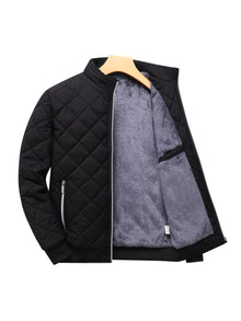 Men's Diamond-Quilted Zip-Up Jacket with Stand Collar