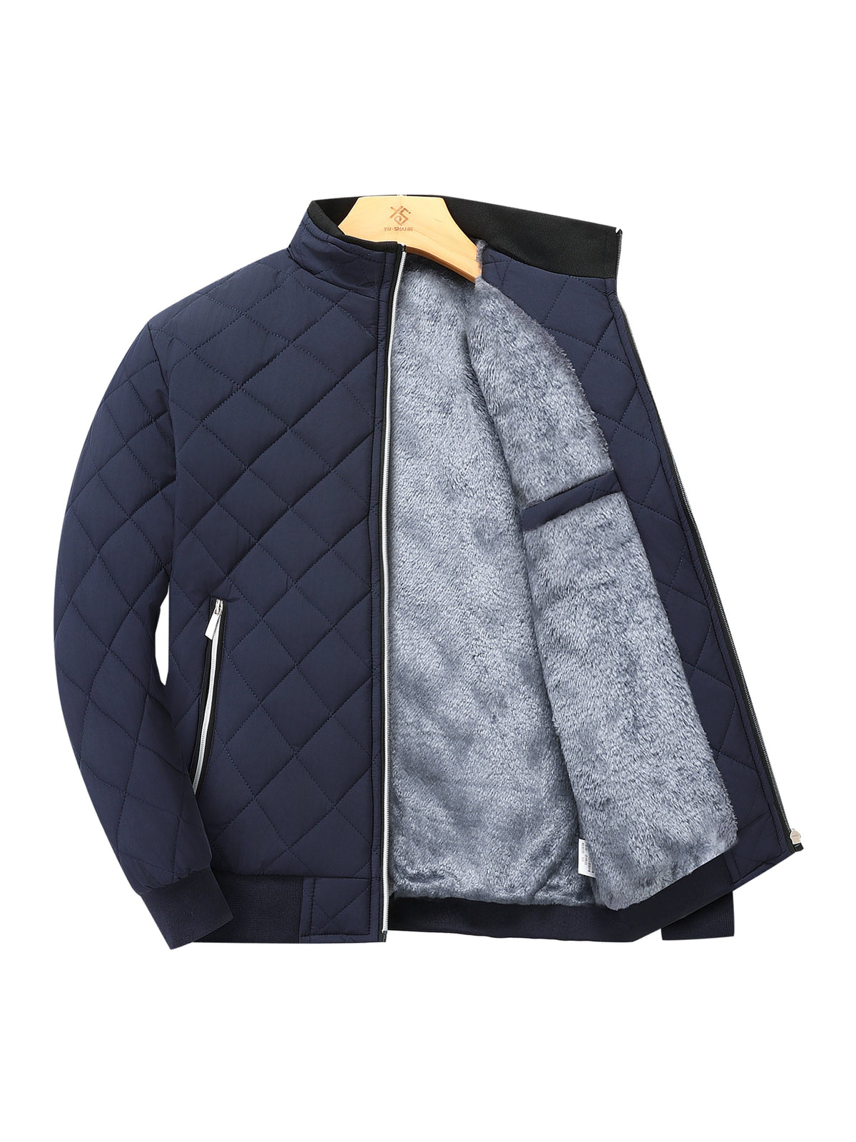 Men's Diamond-Quilted Zip-Up Jacket with Stand Collar