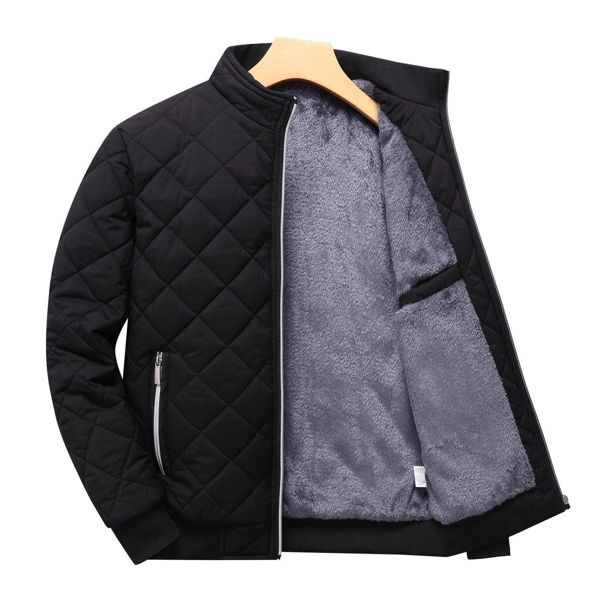 Men's Diamond-Quilted Zip-Up Jacket with Stand Collar