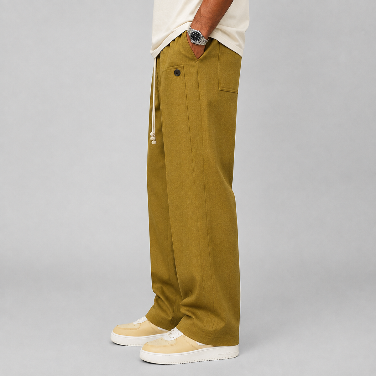 Men's Relaxed Fit Wide Leg Pants with Drawstring Waist