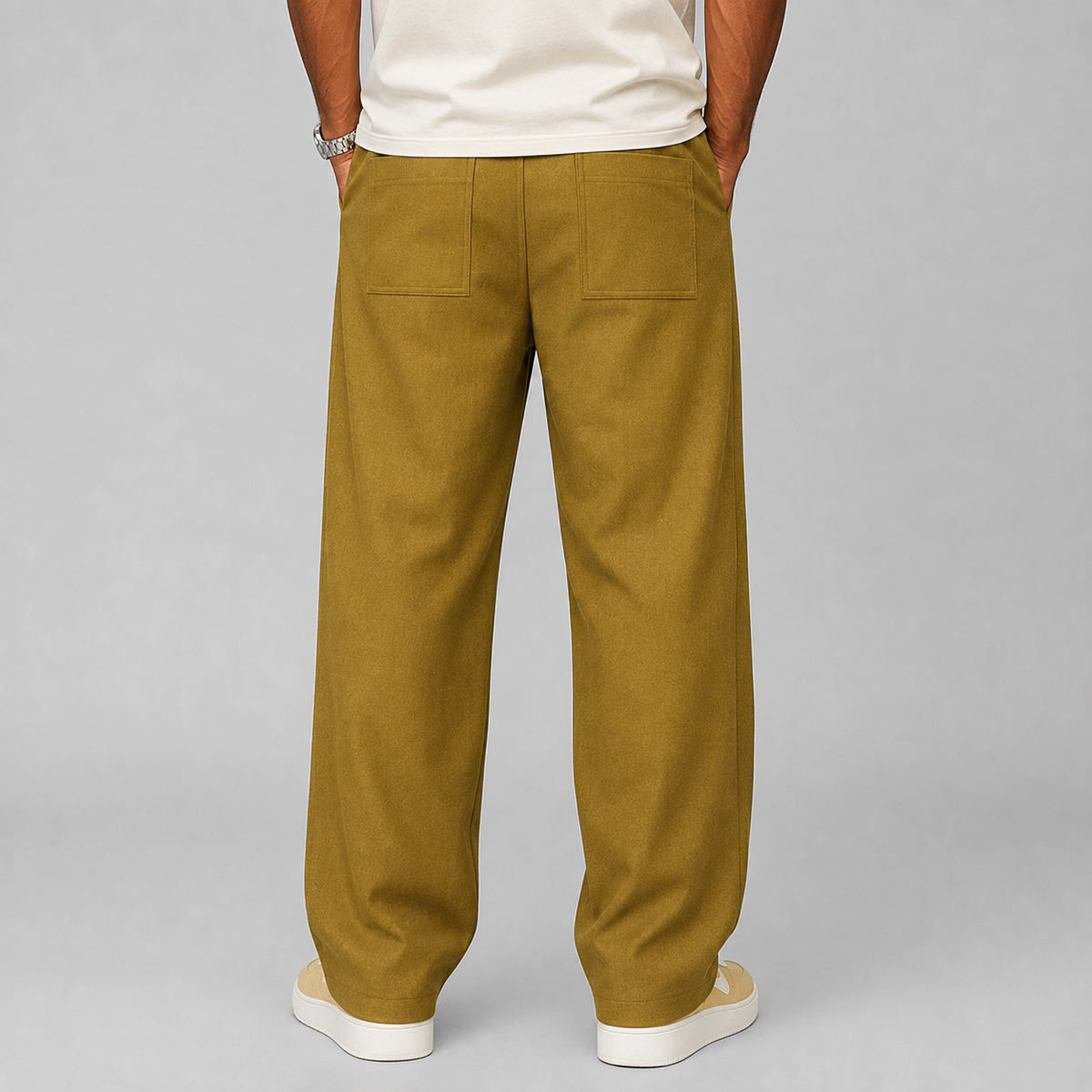 Men's Relaxed Fit Wide Leg Pants with Drawstring Waist