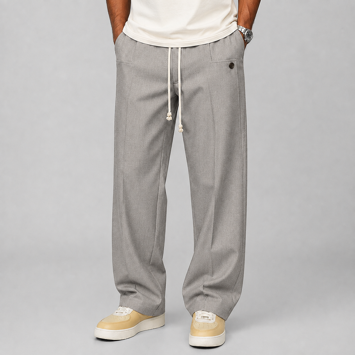 Men's Relaxed Fit Wide Leg Pants with Drawstring Waist
