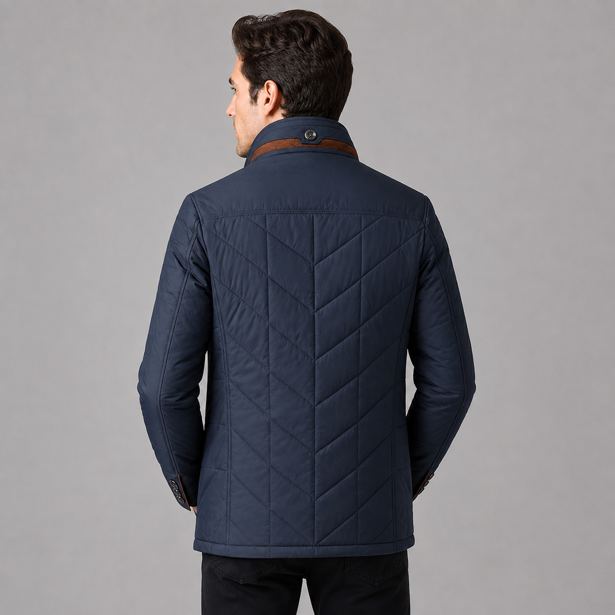 Rowenfield Men's Quilted Jacket Stand Collar Zip Up — product view 2