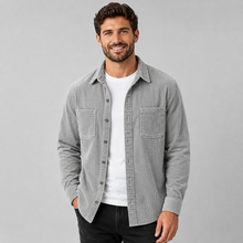 Men's Corduroy Button-Front Shacket with Lapel Collar
