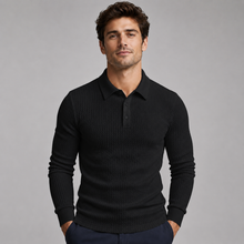 Men's Ribbed Polo Sweater with Long Sleeves