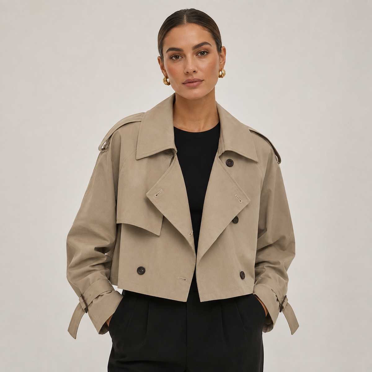 Women's Double-Breasted Cropped Trench Coat