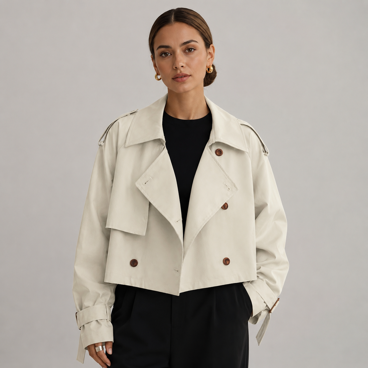 Women's Double-Breasted Cropped Trench Coat