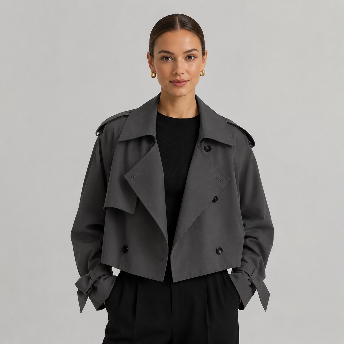 Women's Double-Breasted Cropped Trench Coat