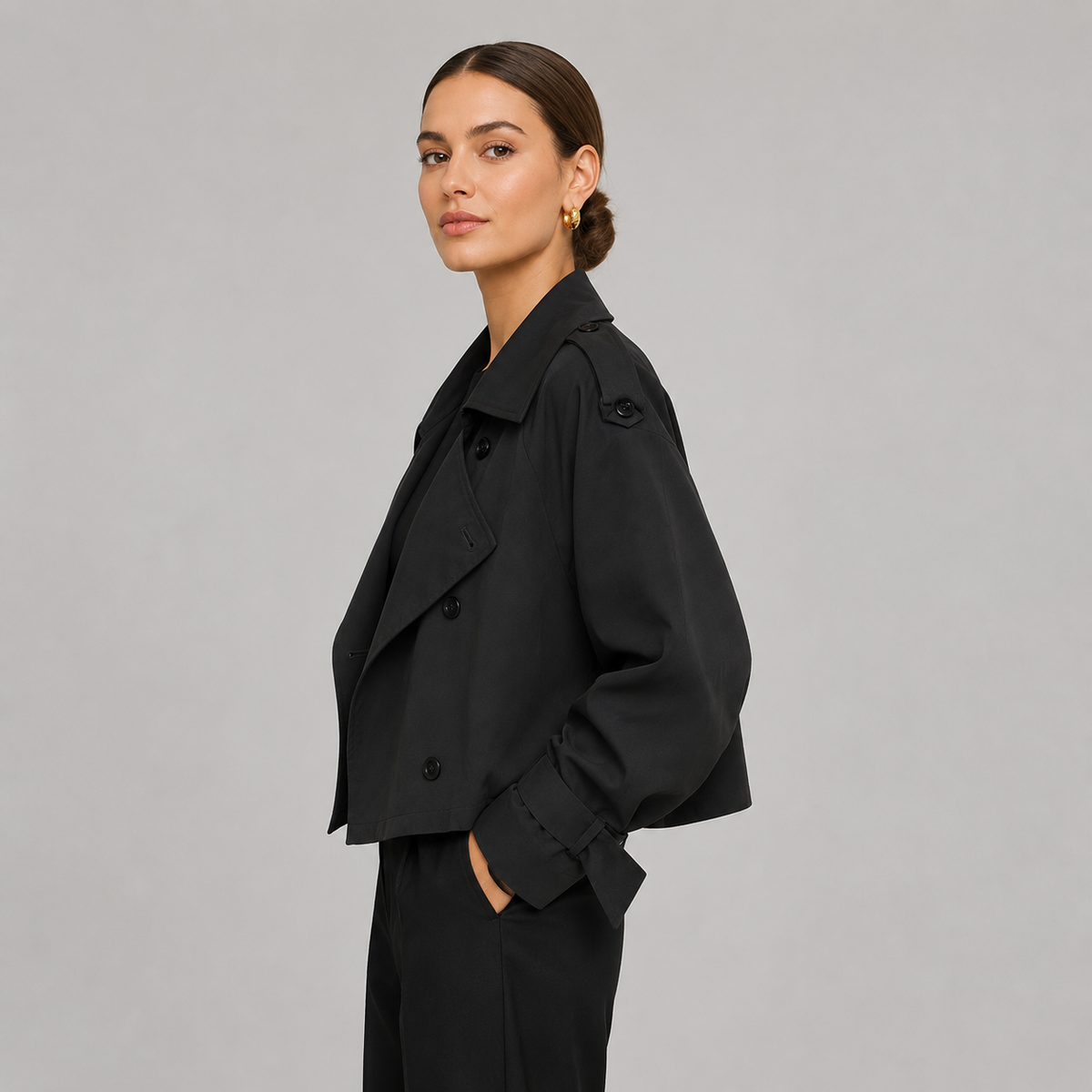 Women's Double-Breasted Cropped Trench Coat