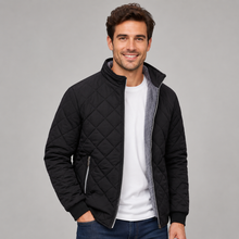Men's Diamond-Quilted Zip-Up Jacket with Stand Collar