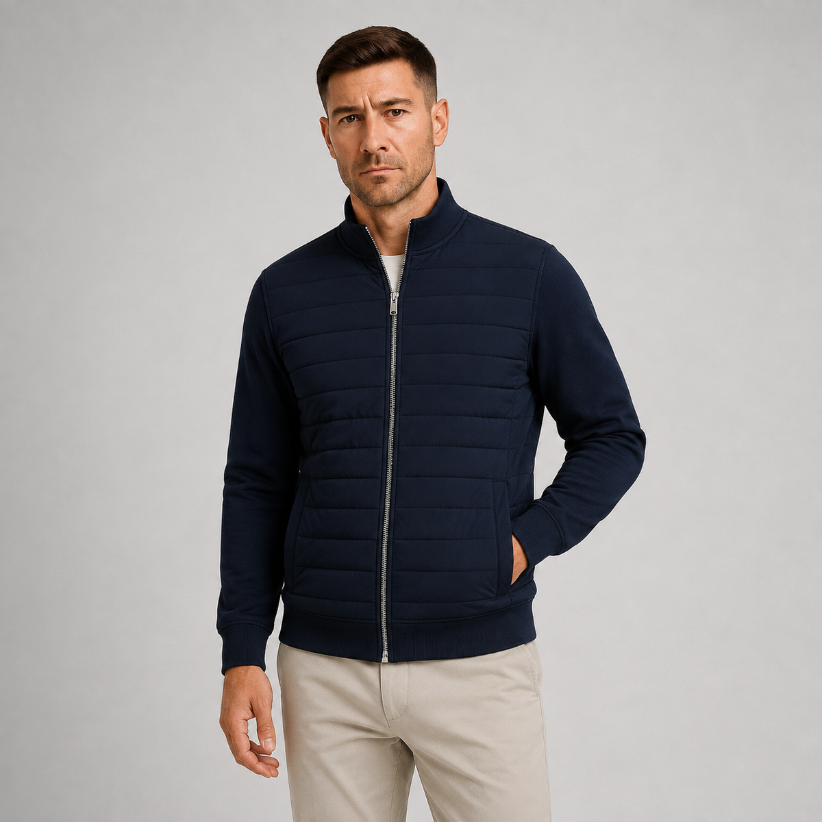 Men's Hybrid Quilted Jacket with Knit Sleeves