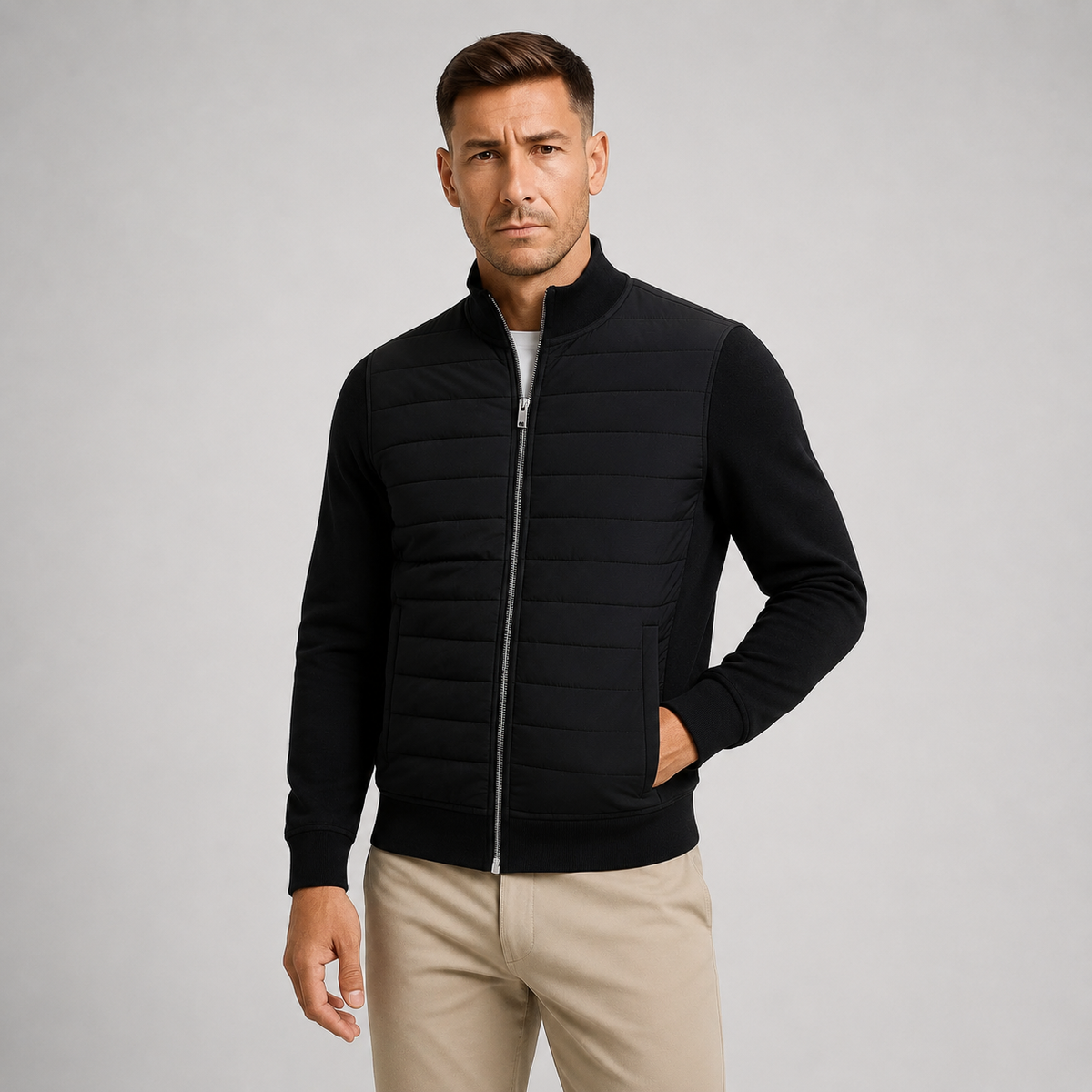 Men's Hybrid Quilted Jacket with Knit Sleeves