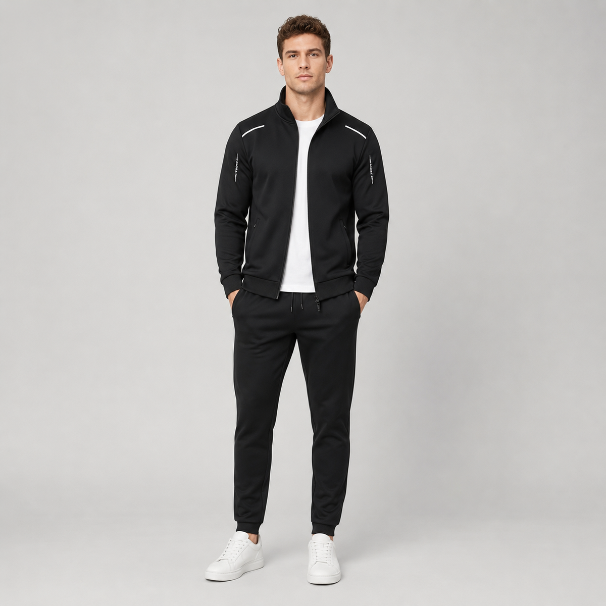 Men's Zip-Up Tracksuit Set with Stand Collar