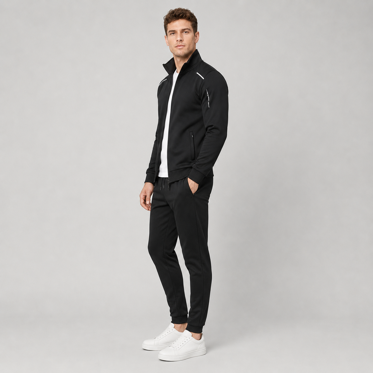 Men's Zip-Up Tracksuit Set with Stand Collar