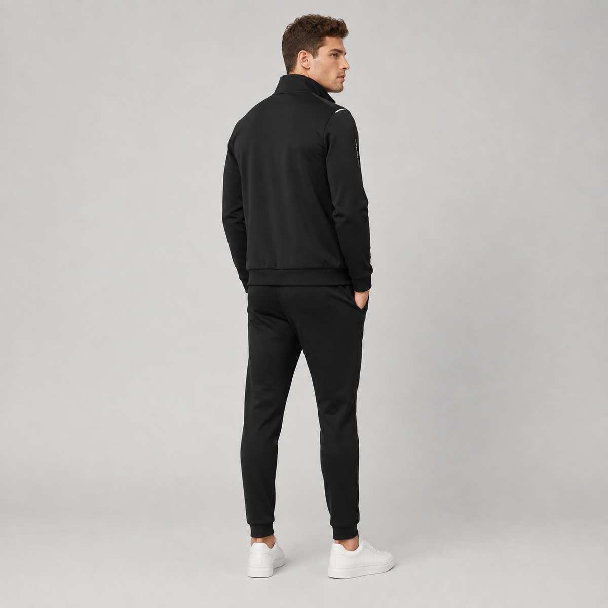 Men's Zip-Up Tracksuit Set with Stand Collar