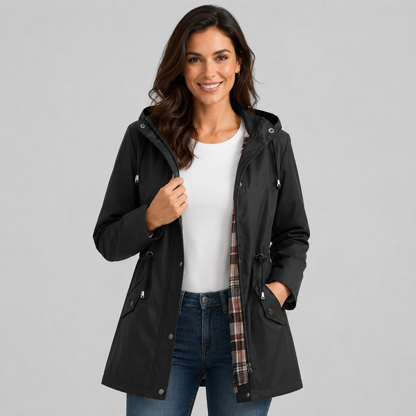 Women's Hooded Rain Jacket with Plaid Lining