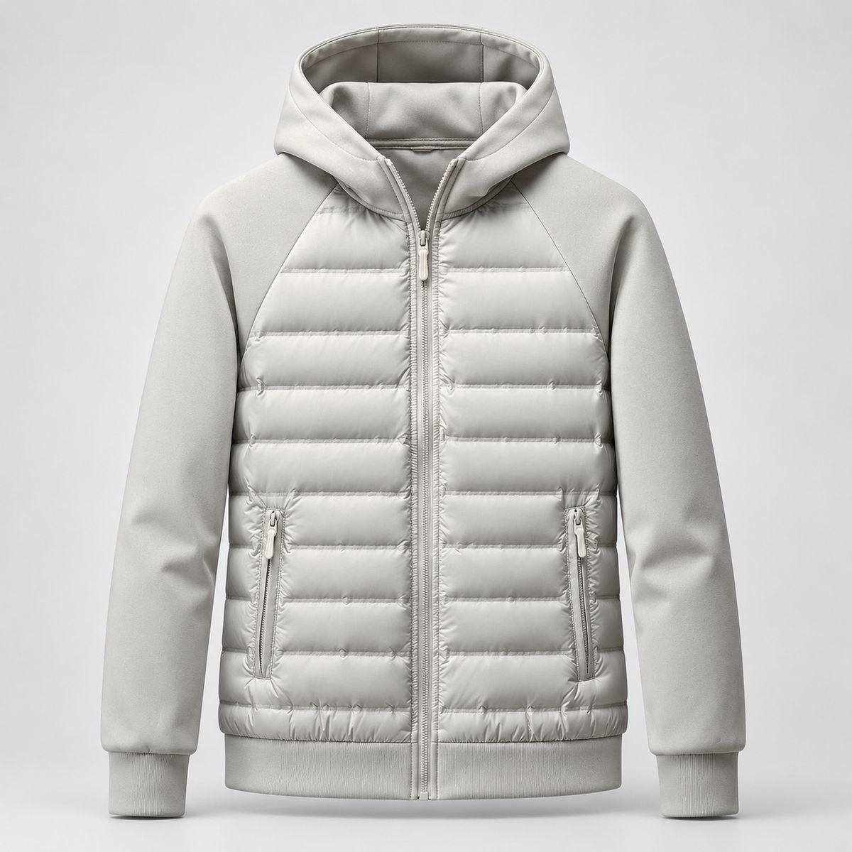 Rowenfield Men's Hooded Down Jacket with Quilted Panels — Grey