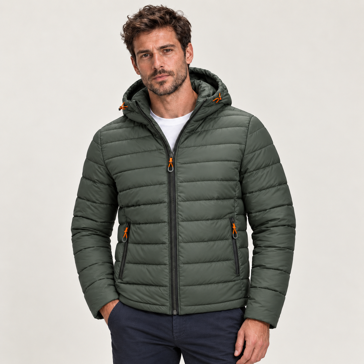 Rowenfield Men's Jacket Puffer Hooded Quilted Full Zip — Green