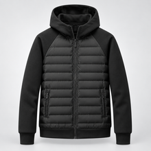 Rowenfield Men's Hooded Down Jacket with Quilted Panels — Black