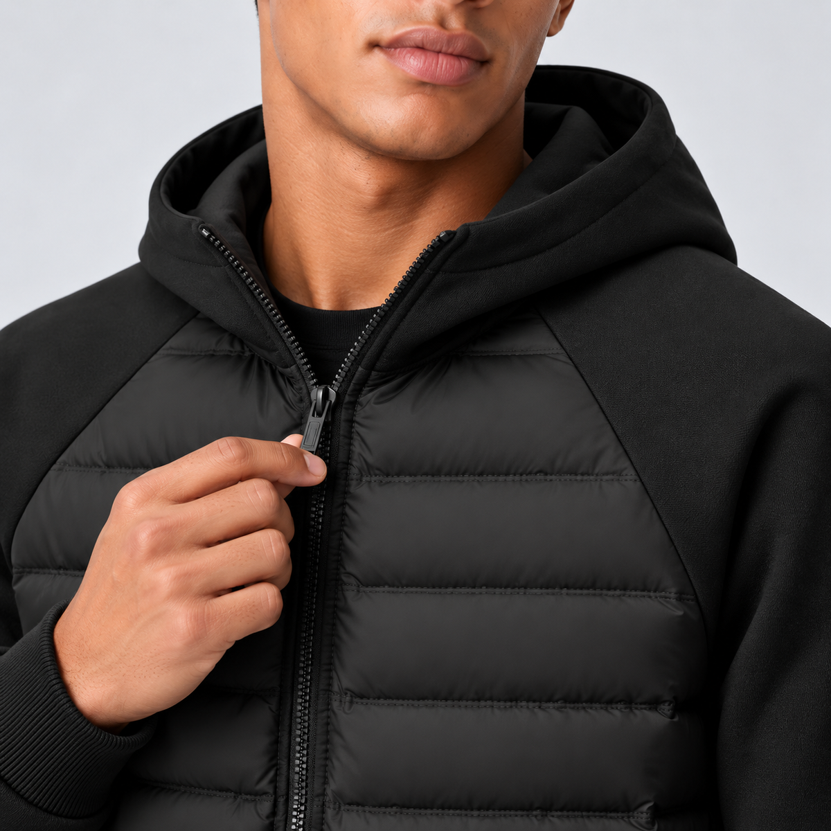Rowenfield Men's Hooded Down Jacket with Quilted Panels — product view 4