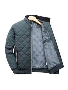 Men's Diamond-Quilted Zip-Up Jacket with Stand Collar