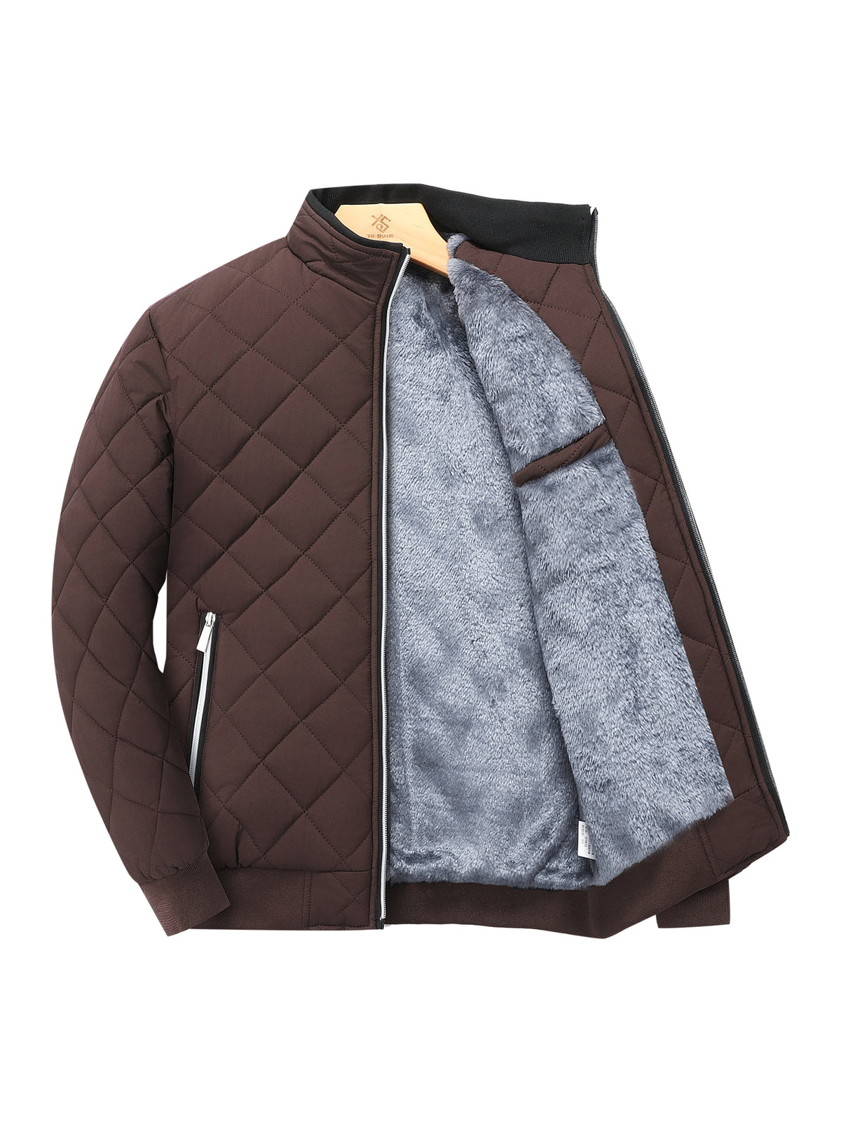 Men's Diamond-Quilted Zip-Up Jacket with Stand Collar