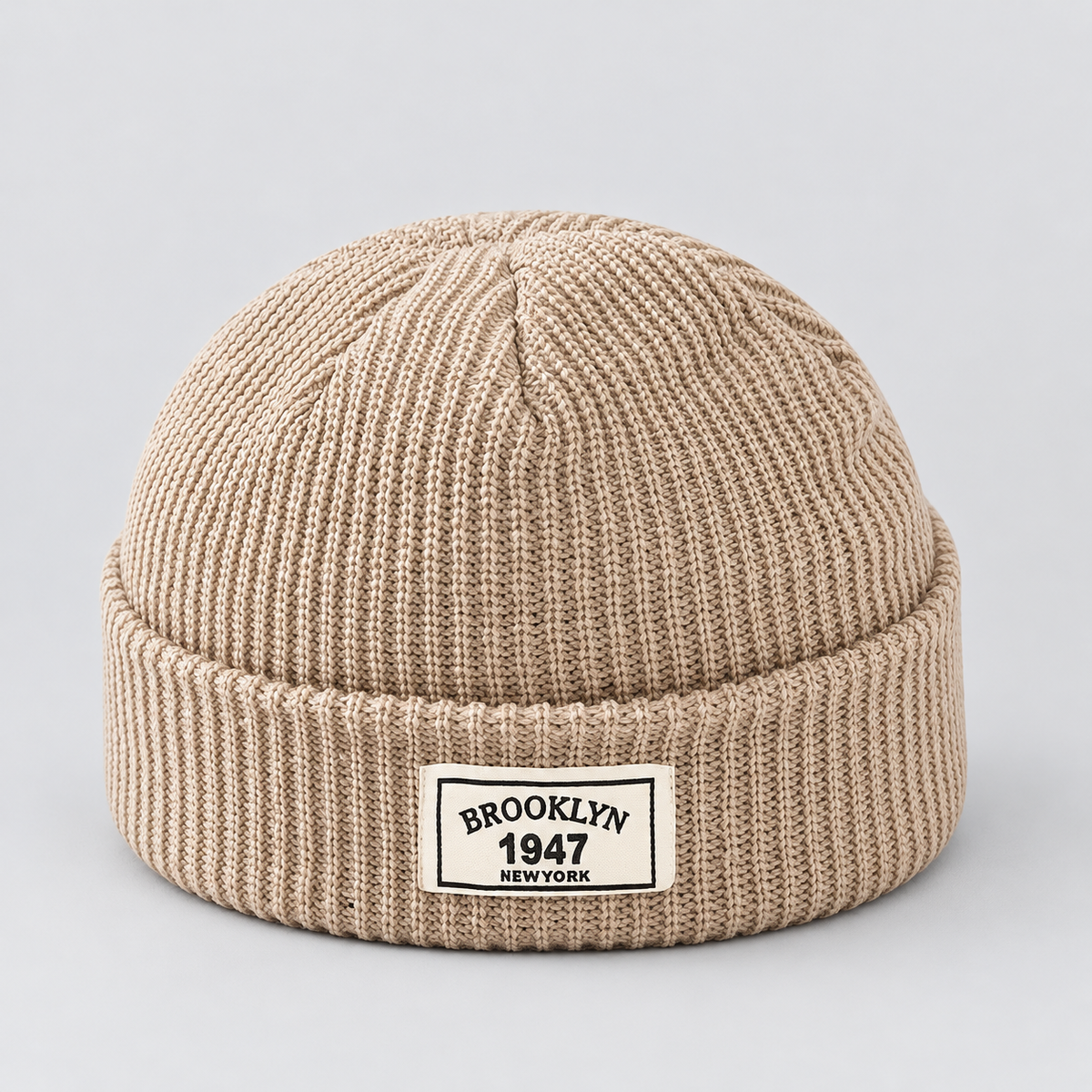 Rowenfield Men’s Hat Beanie Short Fisherman Cuffed Knit — Beige — product view