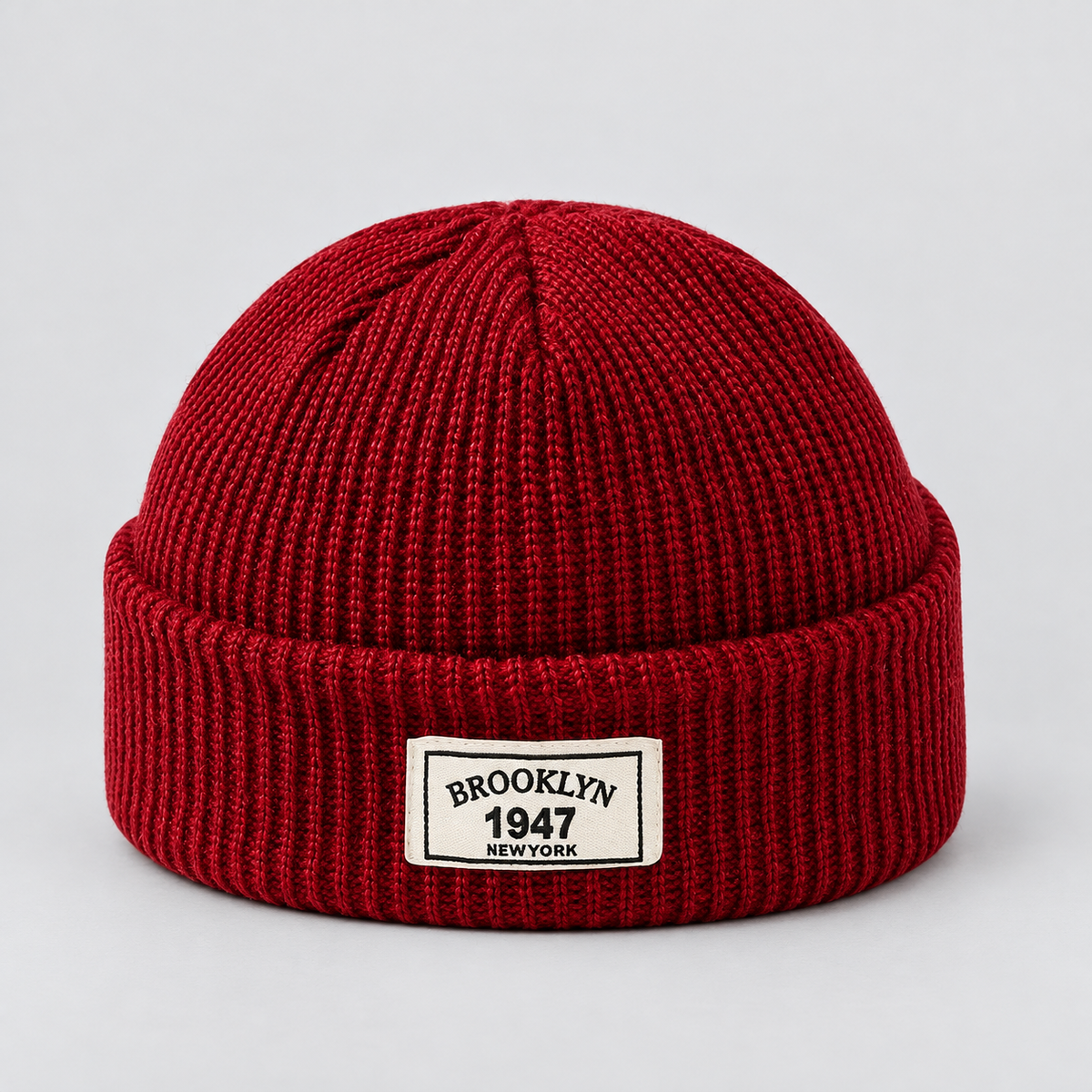 Rowenfield Men’s Hat Beanie Short Fisherman Cuffed Knit — Burgundy — product view