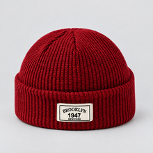 Rowenfield Men’s Hat Beanie Short Fisherman Cuffed Knit — Burgundy — product view