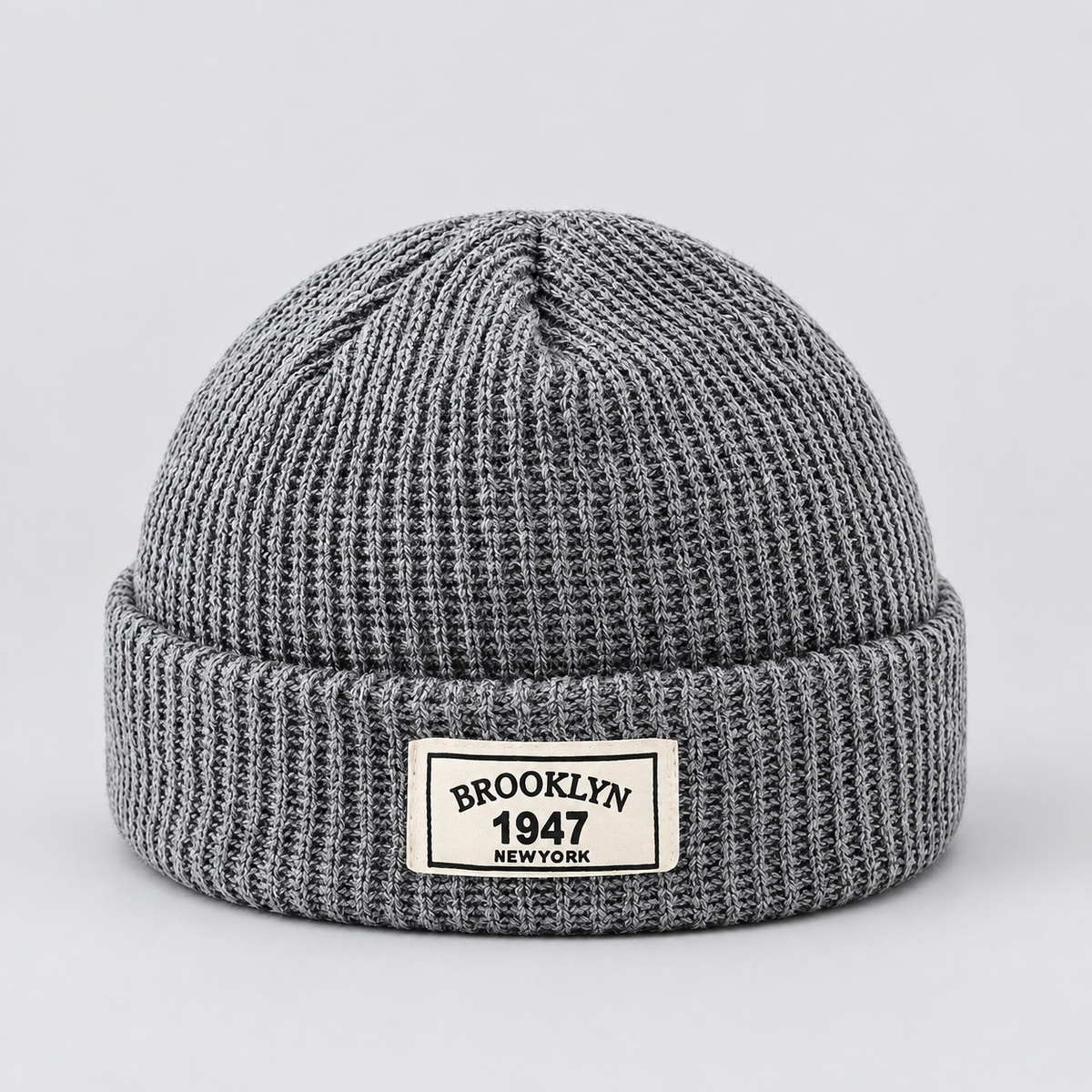 Rowenfield Men’s Hat Beanie Short Fisherman Cuffed Knit — Grey — product view