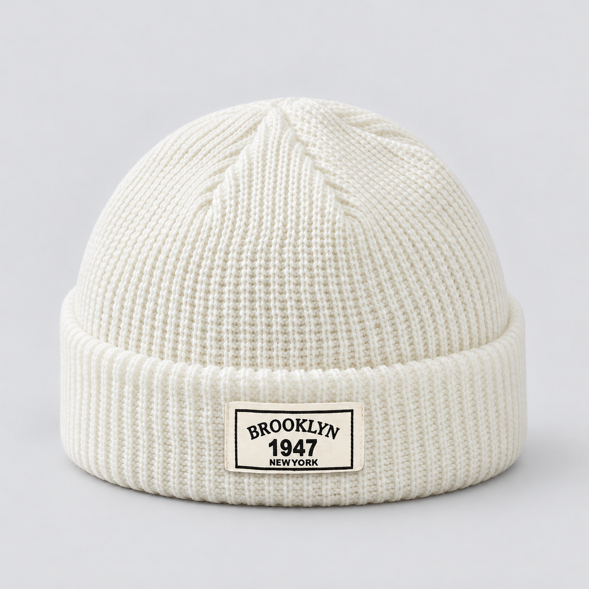 Rowenfield Men’s Hat Beanie Short Fisherman Cuffed Knit — White — product view