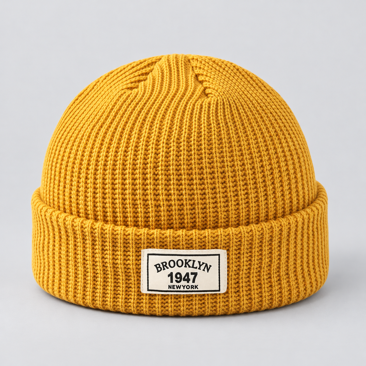 Rowenfield Men’s Hat Beanie Short Fisherman Cuffed Knit — Yellow — product view