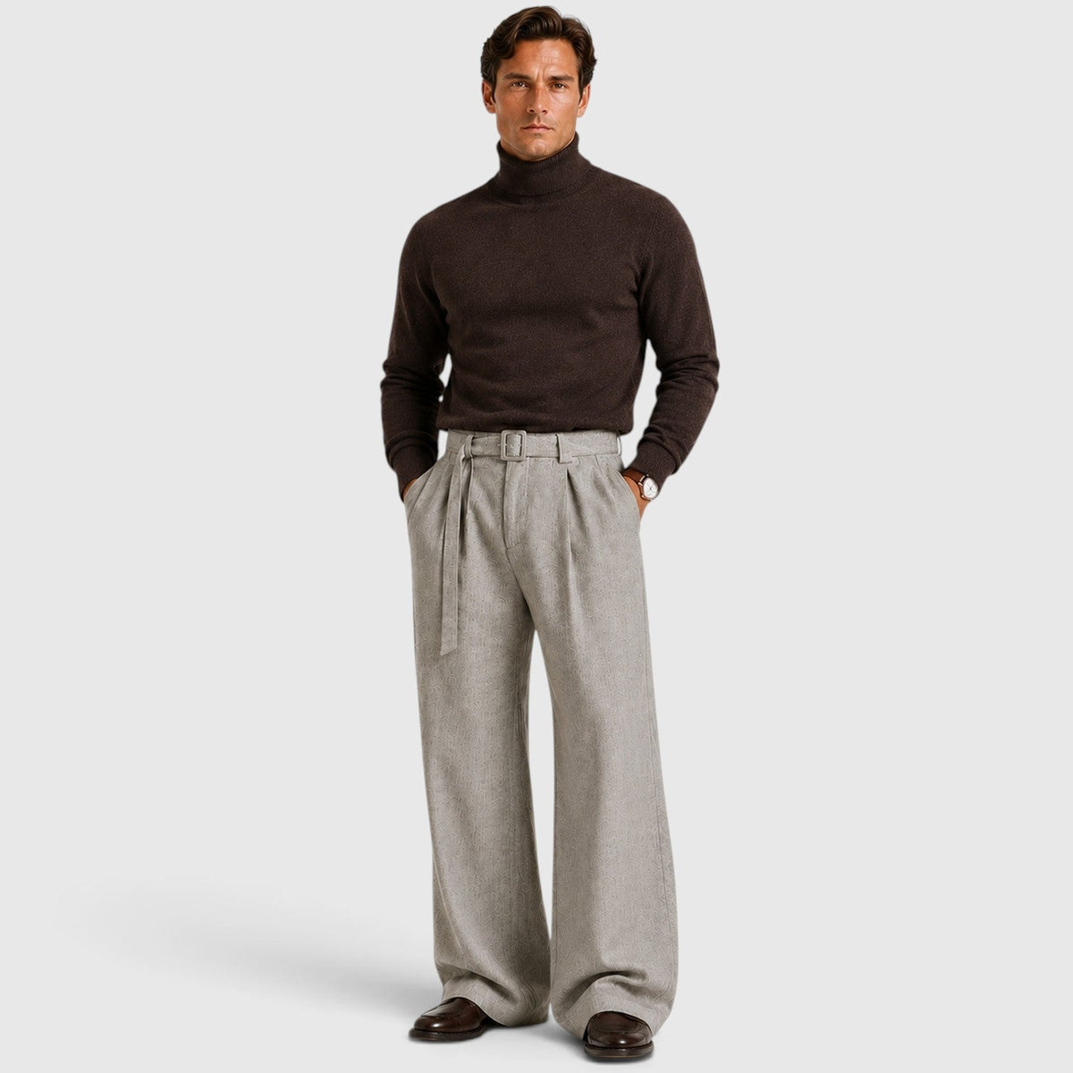 Men's Pleated Straight Leg Dress Pants