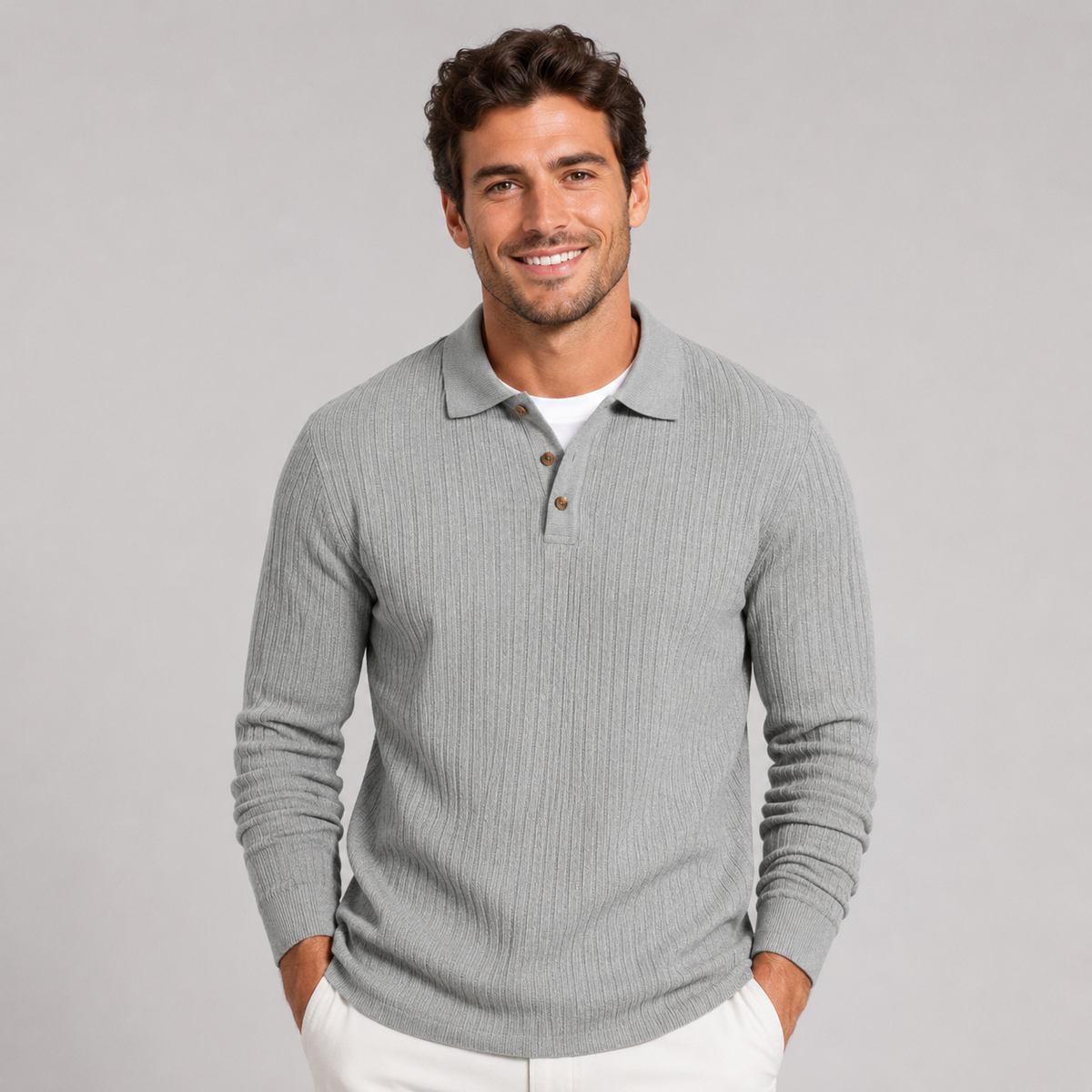 Rowenfield Men's Ribbed Polo Sweater with Long Sleeves