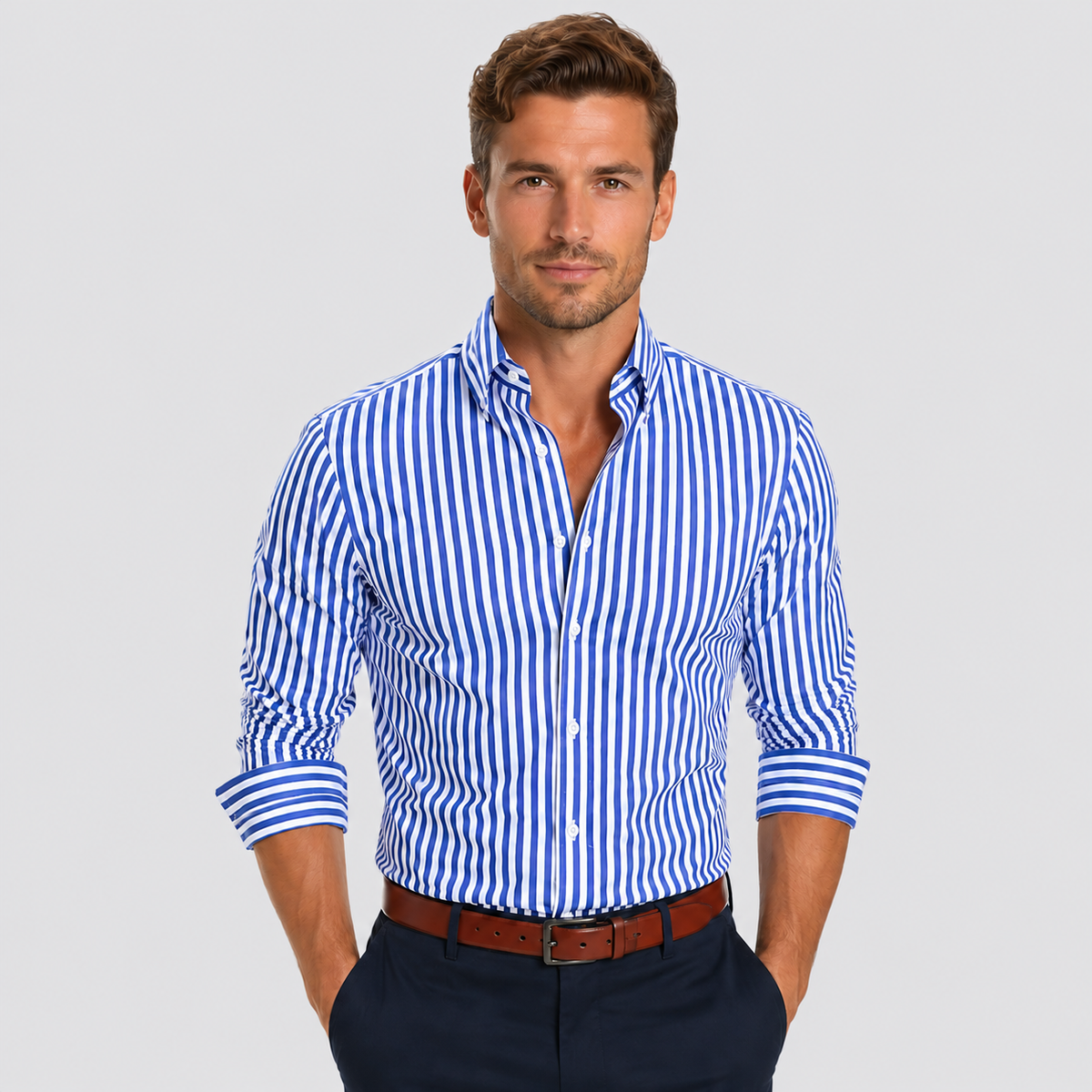 Rowenfield Men's Striped Slim-Fit Long-Sleeve Button-Up Shirt