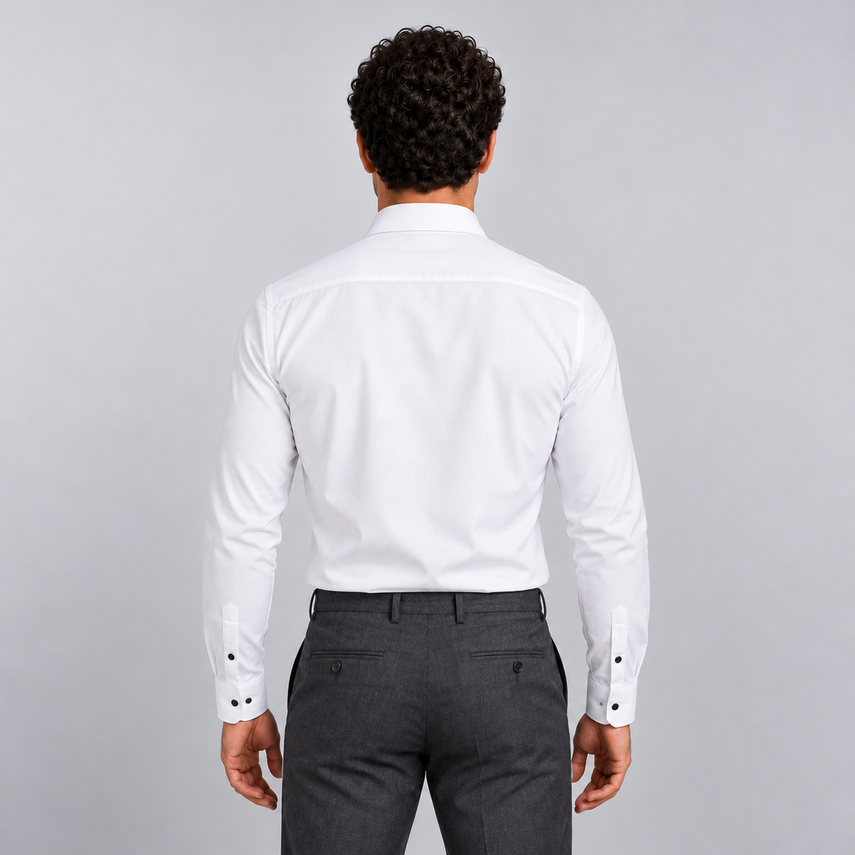 Rowenfield Men's Wrinkle-Free Formal Shirt – White (Black Buttons) – back