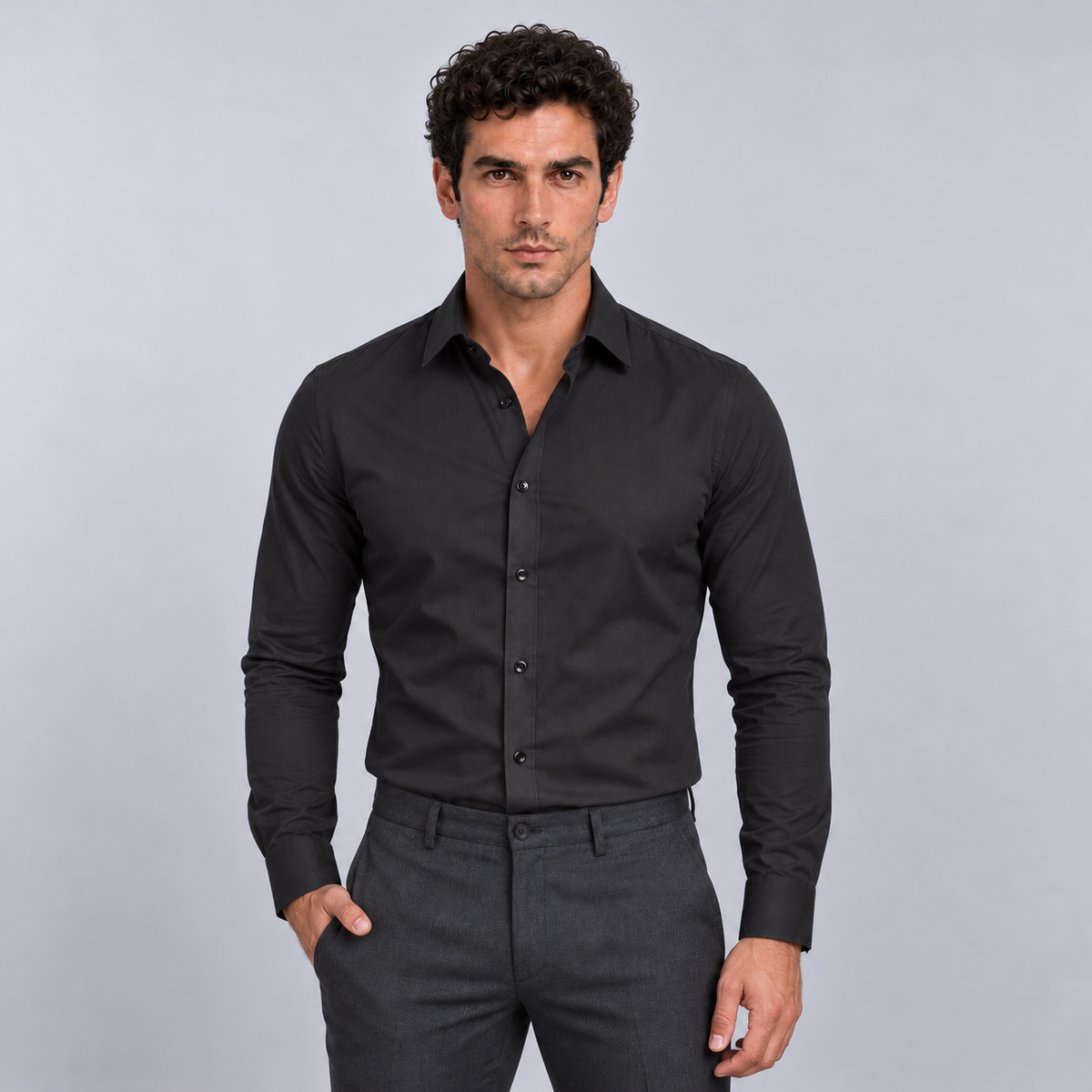 Rowenfield Men's Wrinkle-Free Formal Shirt – Black – front