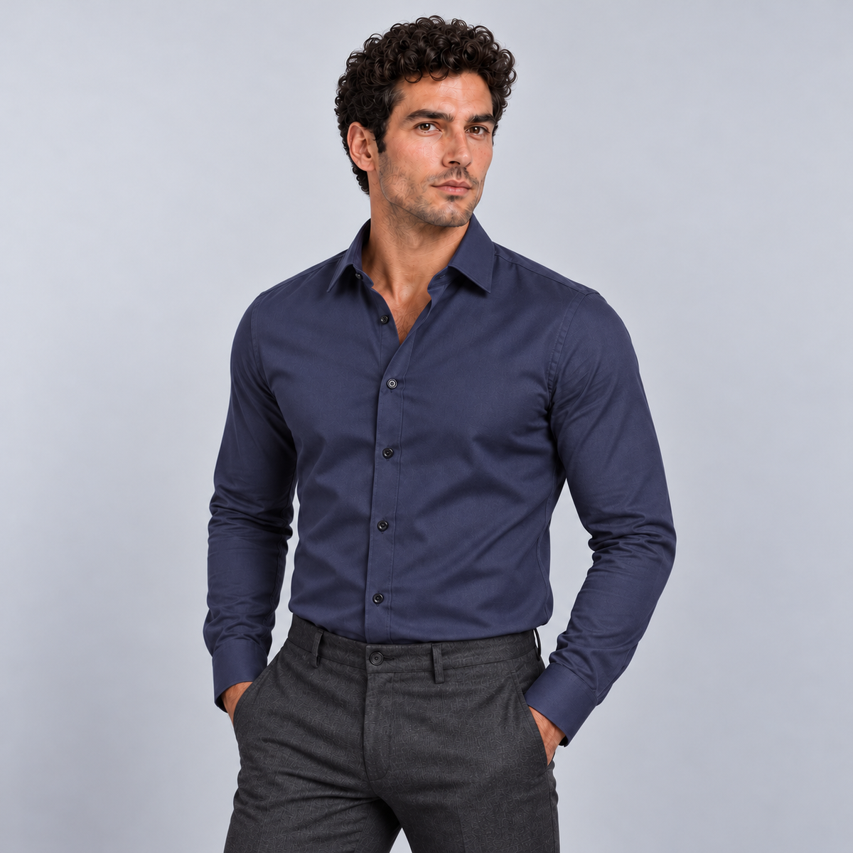 Rowenfield Men's Wrinkle-Free Formal Shirt – Navy Blue – front