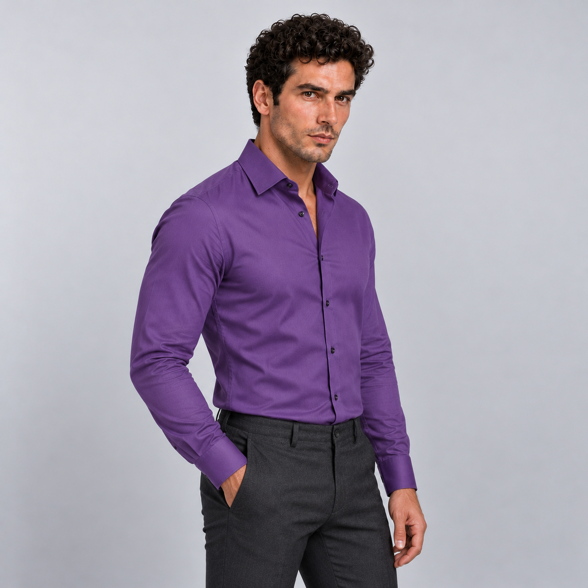 Rowenfield Men's Wrinkle-Free Formal Shirt – Purple – front