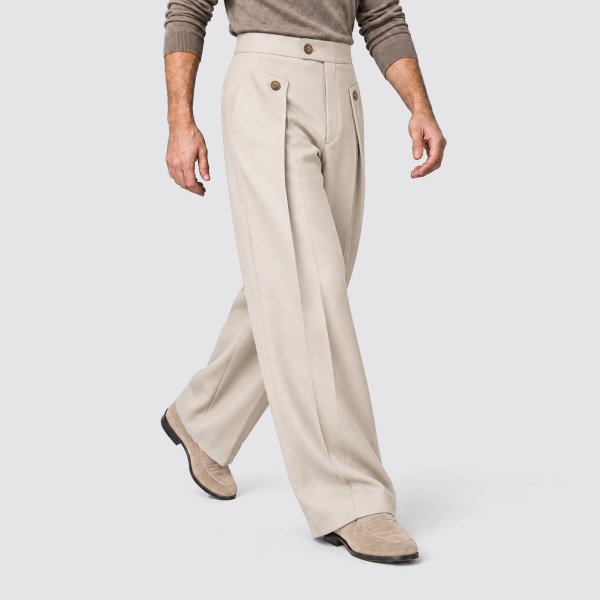 Rowenfield wide leg trousers - Beige - lopend driekwart