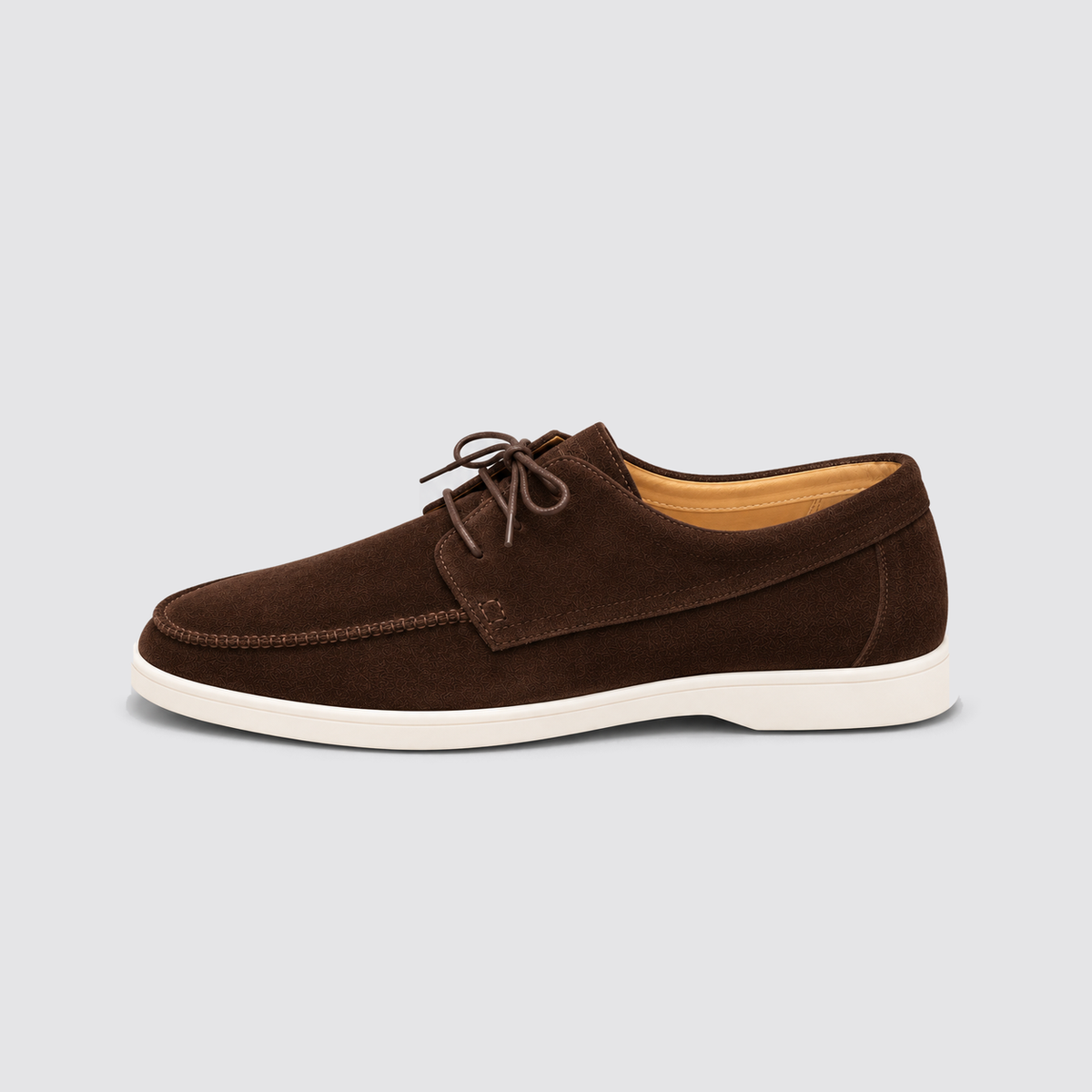 Coffee moccasin lace-up side profile